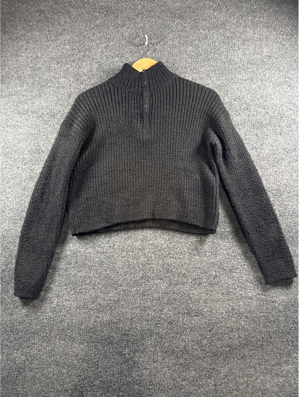 Class Women’s XL 14/16 Black Cropped Quarter Zip Chunky Knit Sweater